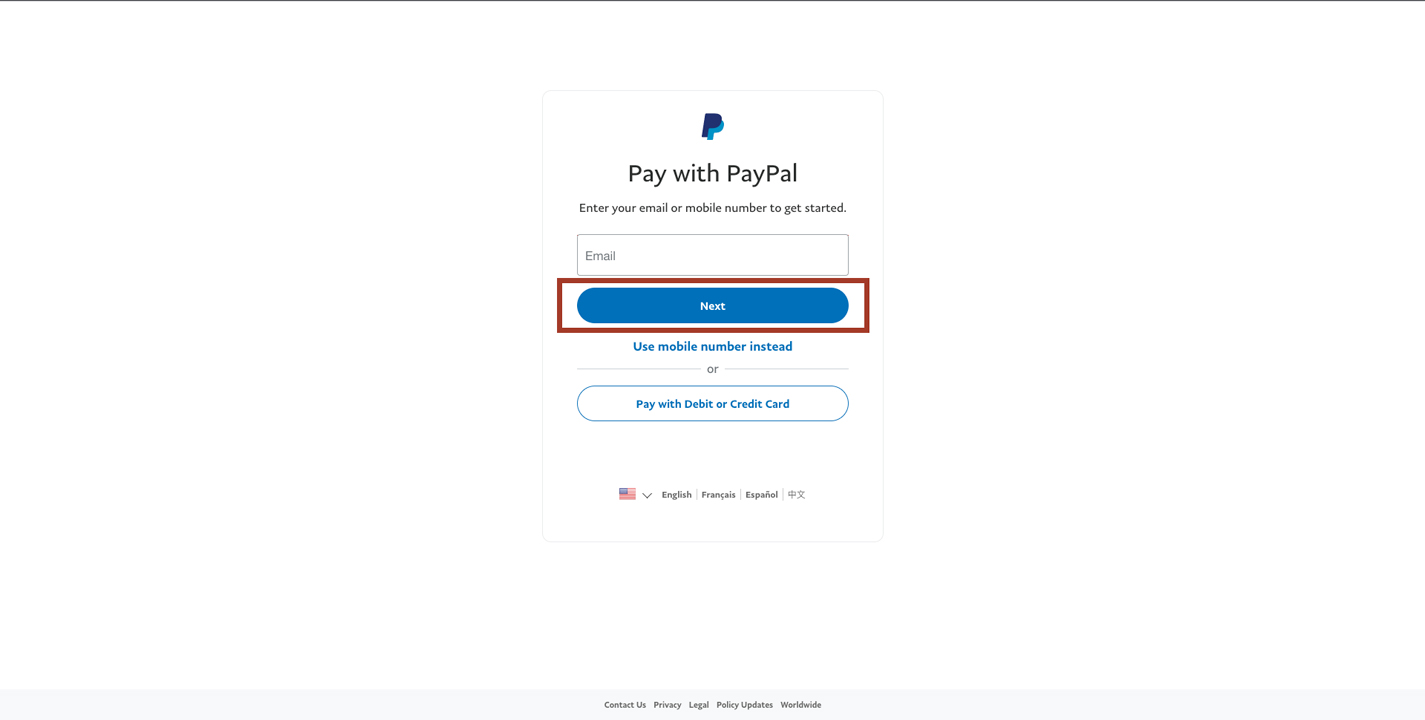 Screen Shot of Paypal Login